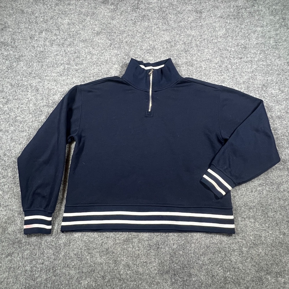 Ebb & Flow Pullover Sweater Women Medium Navy White Stripe Quarter Zip Mock Neck